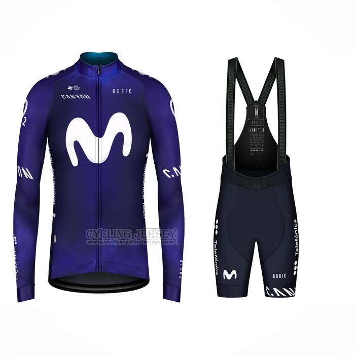 2023 Cycling Jersey Movistar Blue White Long Sleeve And Bib Short